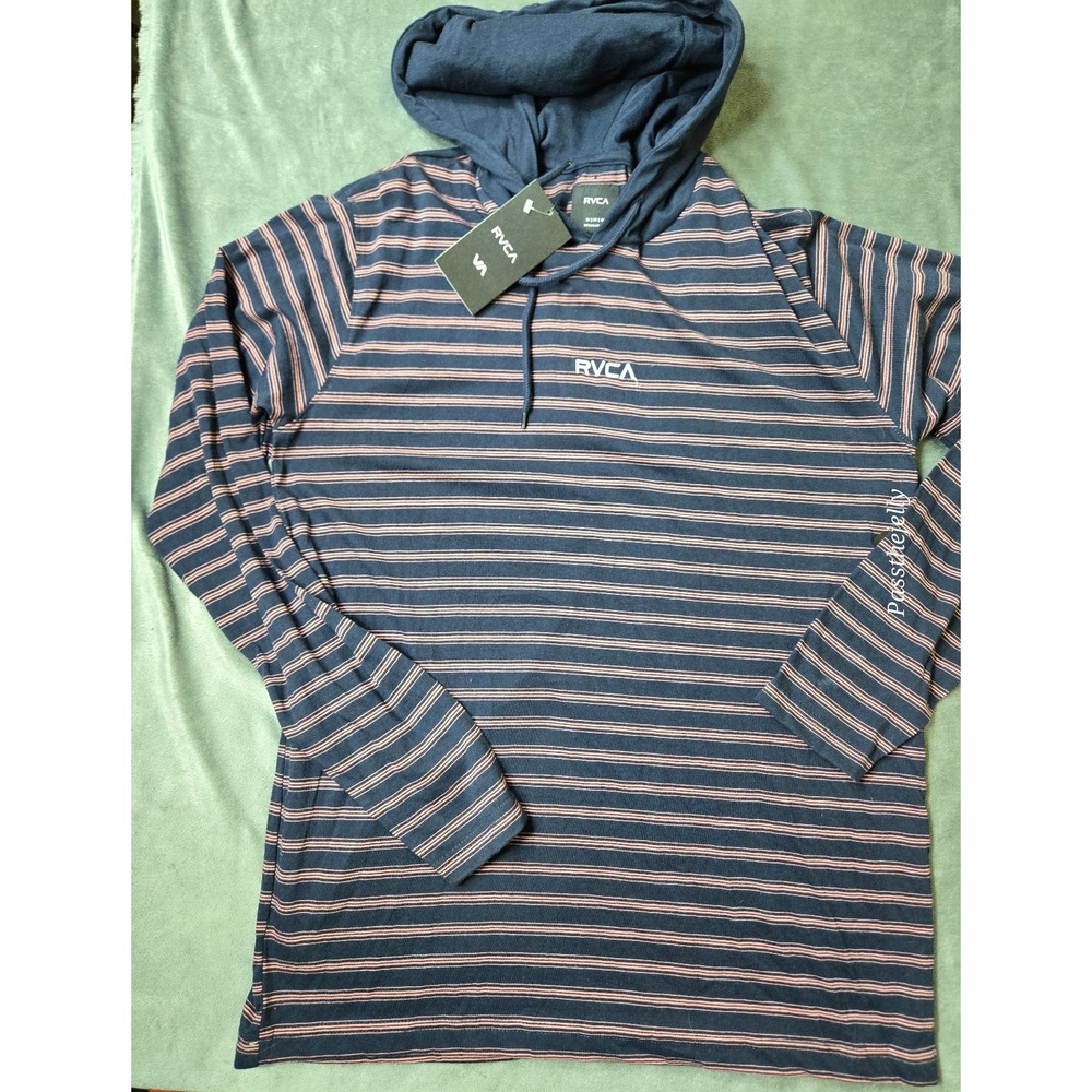 RVCA Mens Tee Hoodie Pullover Medium Stripe Lightweight Thin Logo hooded